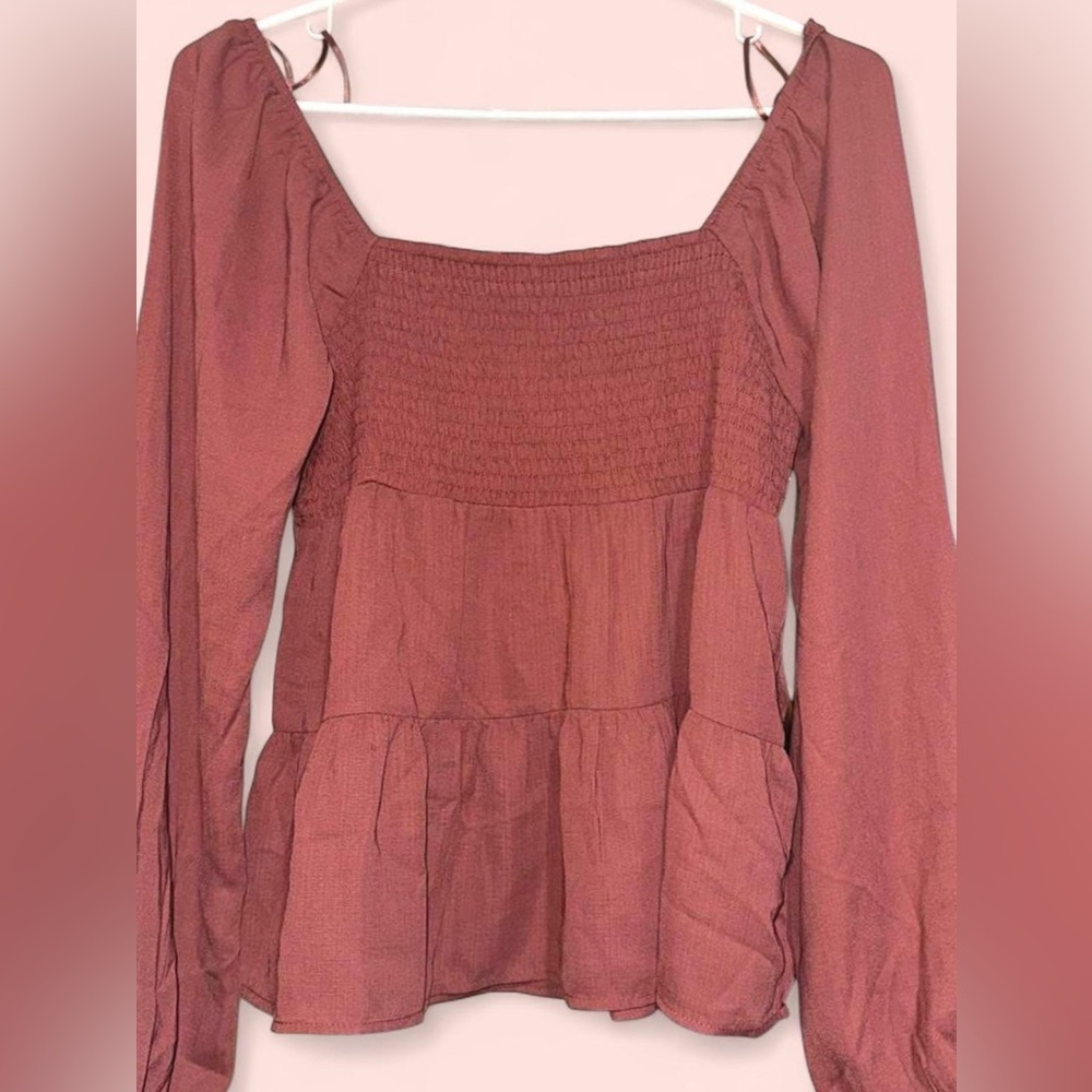 Rust Long Sleeve Smocked Dress
